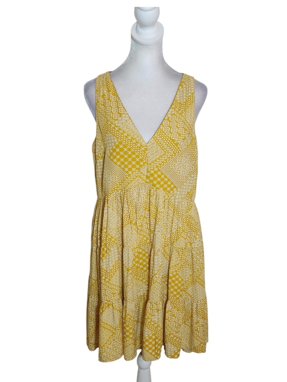 Sincerely Jules Mustard Yellow and White Patchwork Mini Dress Size Large